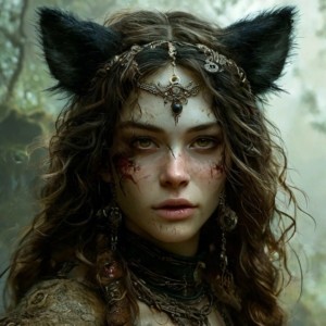 Ангрбода или Ангербода (др.-сканд. Angrboða) Имя Ангрбоды означает «предвещающая беду». Ее также называют Старухой из Железного Леса. В мифологических источниках она упоминается только как супруга Локи и мать нескольких его детей. Тем, кто работает с нею, она почти всегда предстает в образе высокой мускулистой великанши с рыжеватыми («цвета засохшей крови», по выражению одного духовидца) волосами, страстной, яростной, кровожадной и необыкновенно мудрой и сведущей. Ее прозвище, Старуха (Hag), может показаться оскорбительным, но в действительности оно происходит от слова «hagia» — «мудрая женщина, ведунья». Ангрбода — предводительница клана Волка и глава вождей всех девяти кланов Железного Леса. Это место досталось ей по праву многих побед: она не только ведунья, жрица, волшебница и провидица, но и свирепая воительница и волчица-оборотень. Как госпожа Железного Леса она знает обо всем, что происходит в границах ее владений, и держит все под контролем. Но, как и большинство обитателей Ярнвида, она обычно не покидает пределов Железного Леса — одной из областей Йотунхейма — и не вмешивается в дела внешнего мира.